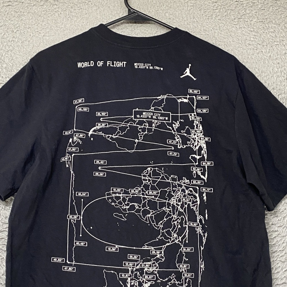 Jordan World Of Flight T-Shirt Mens Medium Black Map Graphic Tee Mexico City